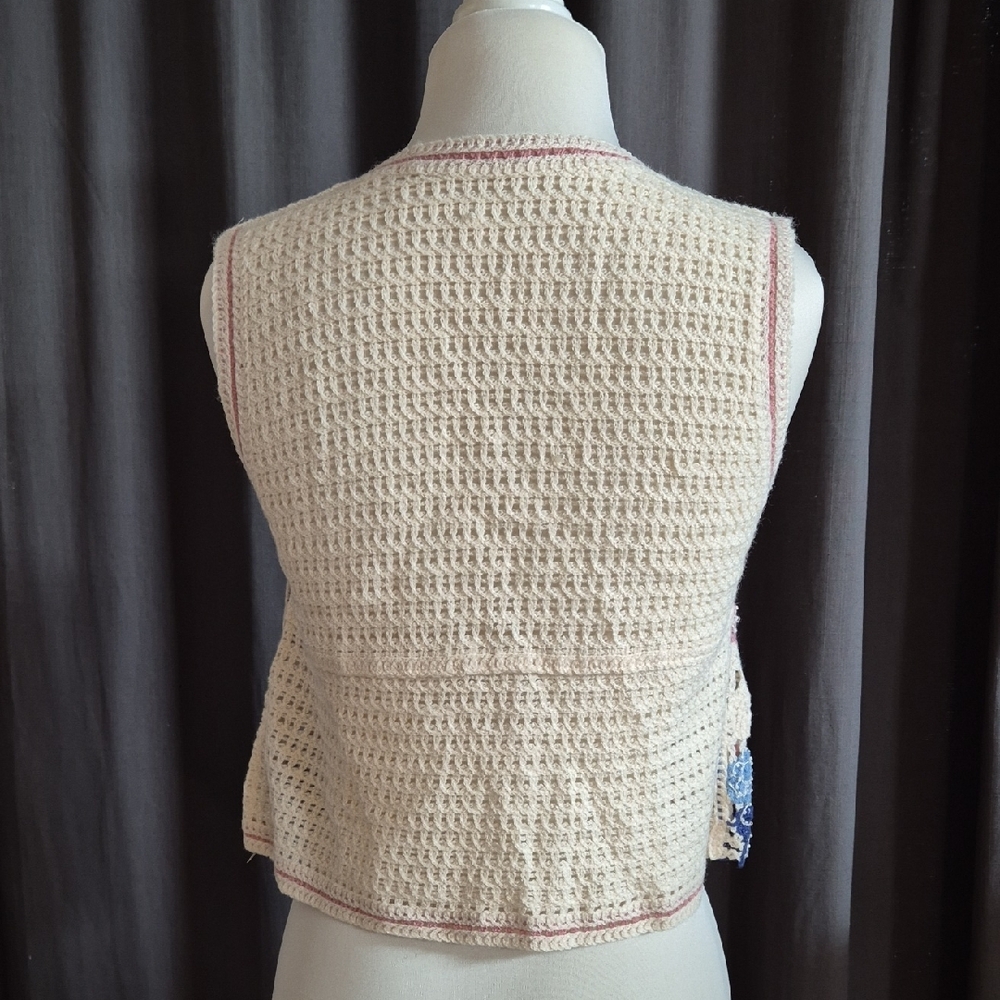 Floral Crochet Vest - Cream, Blue, Pink - Picture 3 of 5